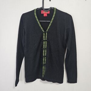 Shanghai Tang Long Sleeve Top Cardigan Sz Petite XS Black Green Mandarin